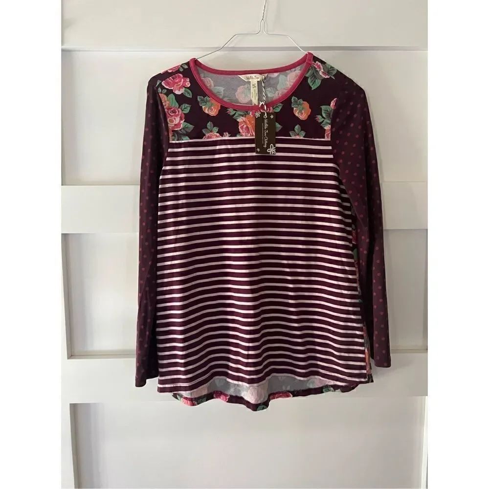 Matilda Jane Calling Bird Floral Stripe Polka Dot Long Sleeve Tee Women’s Small